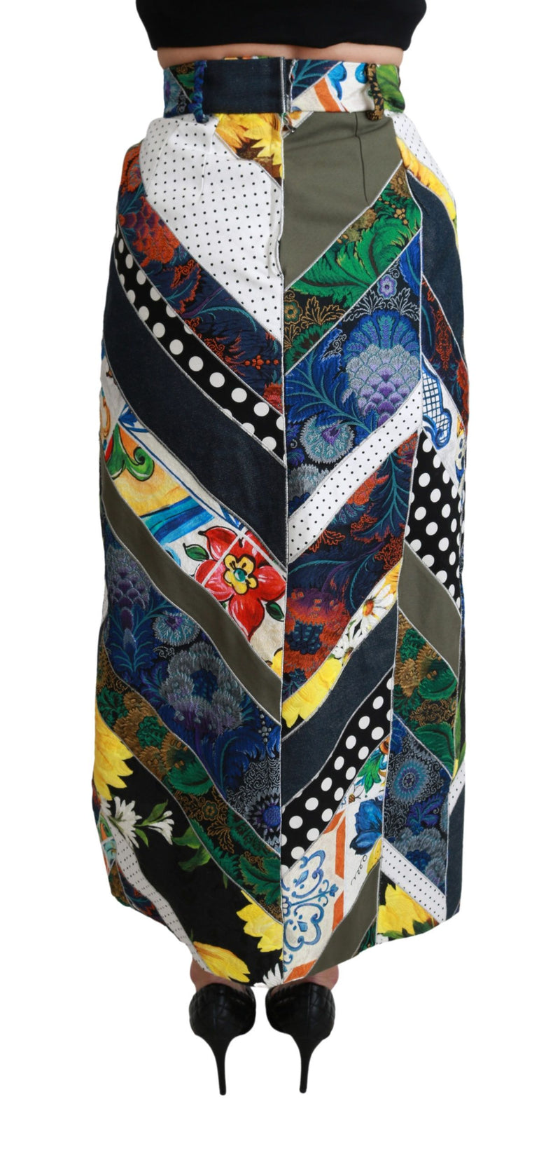 Jupe longue Dolce &amp; Gabbana multicolore en soie à motif géométrique taille haute
