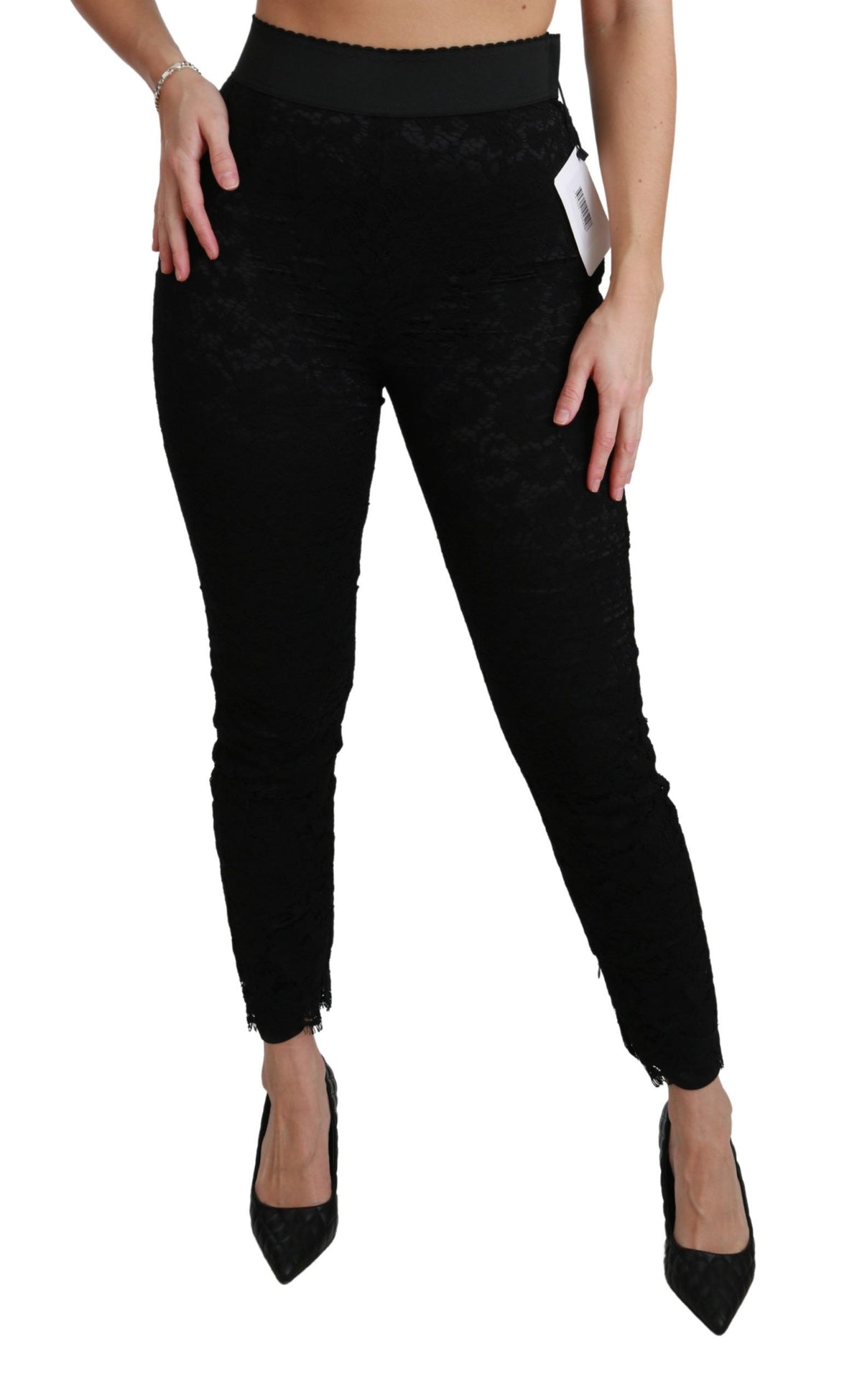 Pantalon skinny en dentelle noire Dolce &amp; Gabbana taille haute en coton