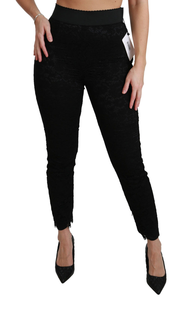 Pantalon skinny en dentelle noire Dolce &amp; Gabbana taille haute en coton