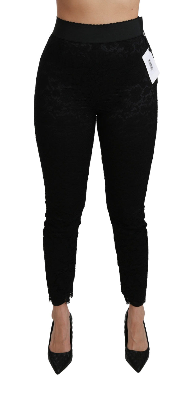 Pantalon skinny en dentelle noire Dolce &amp; Gabbana taille haute en coton