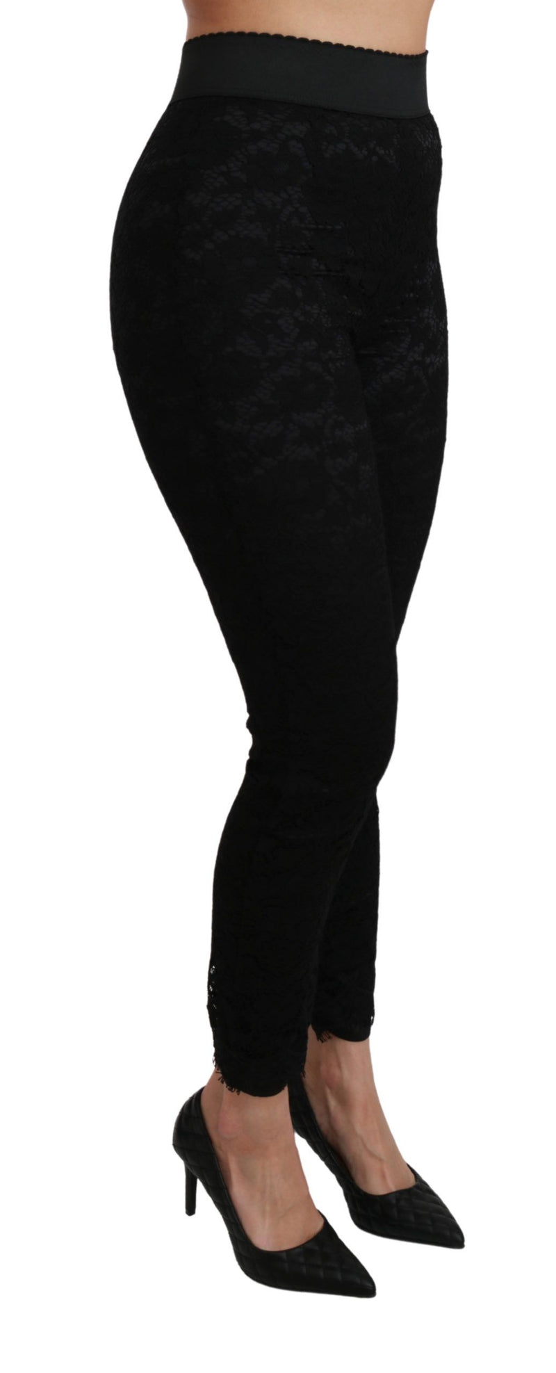 Pantalon skinny en dentelle noire Dolce &amp; Gabbana taille haute en coton
