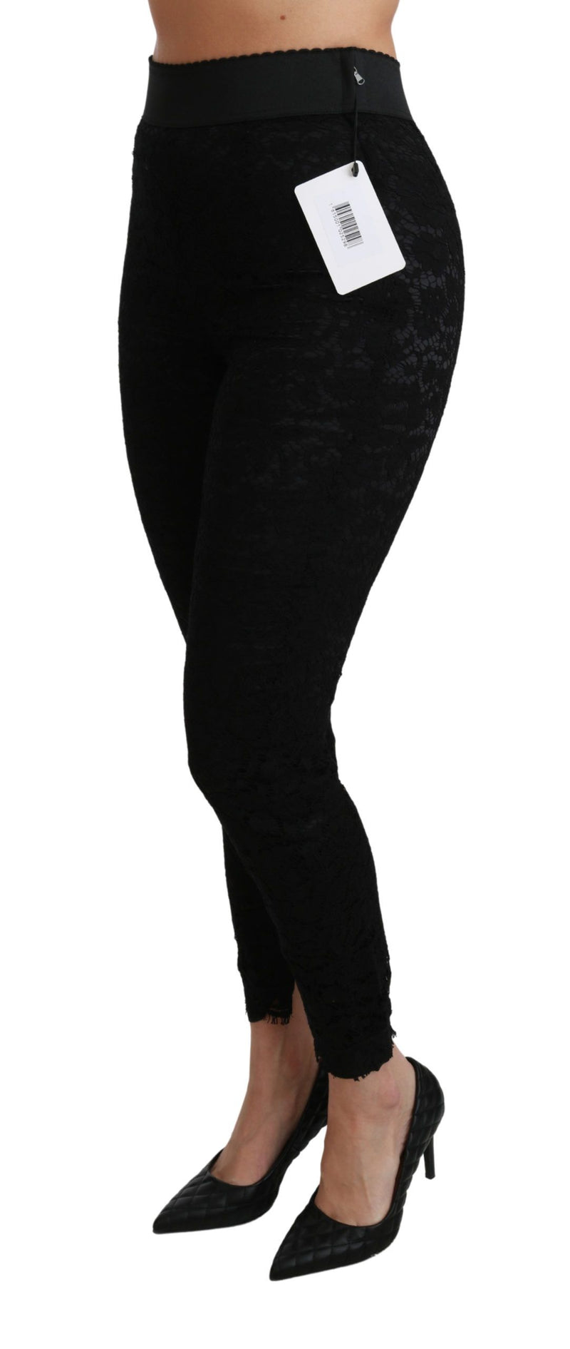 Pantalon skinny en dentelle noire Dolce &amp; Gabbana taille haute en coton
