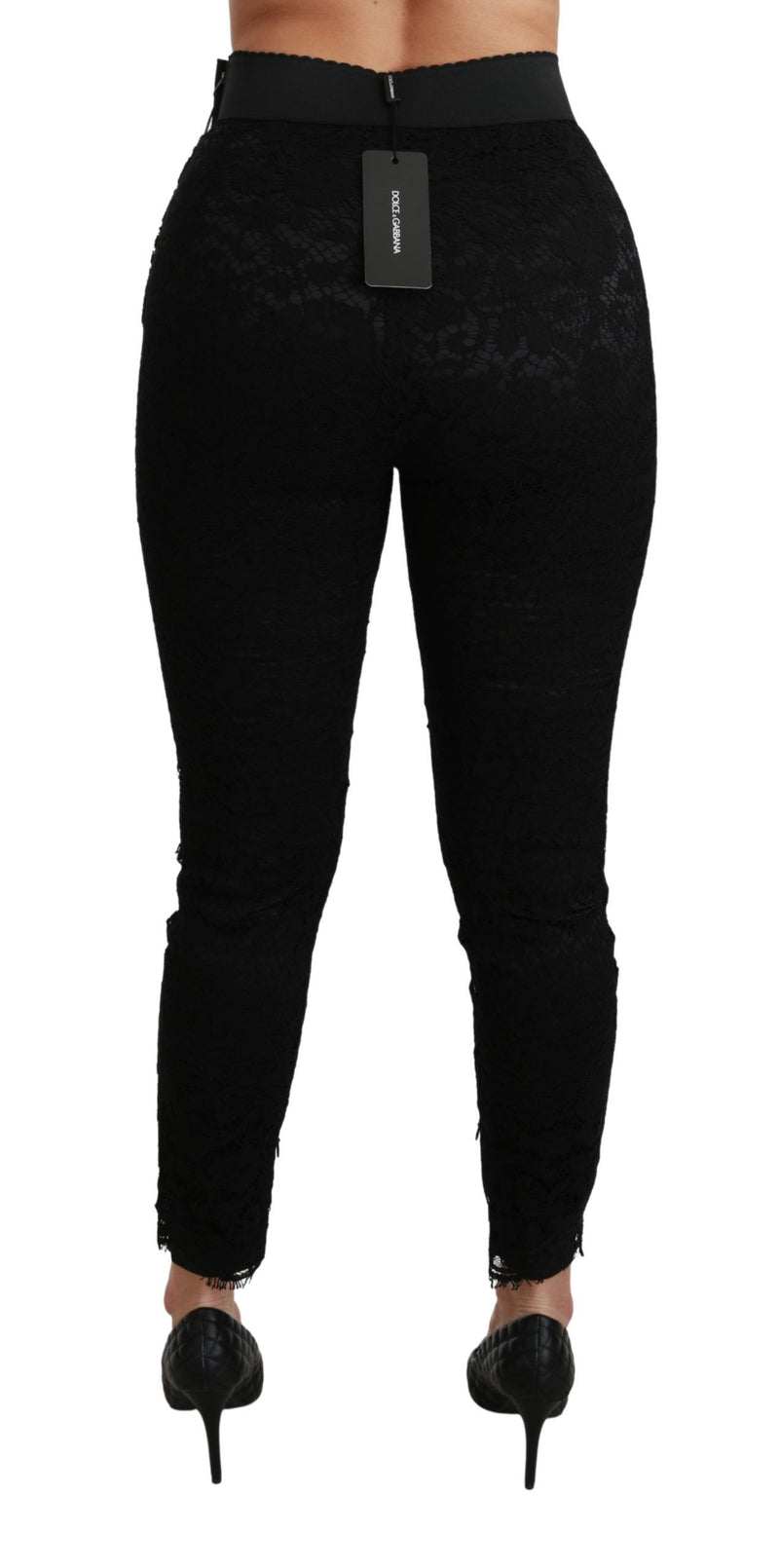 Pantalon skinny en dentelle noire Dolce &amp; Gabbana taille haute en coton