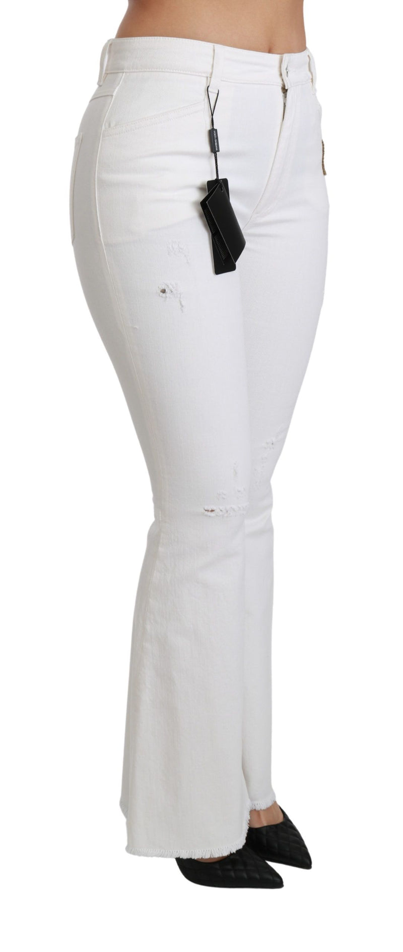 Pantalon Dolce &amp; Gabbana blanc évasé en coton stretch à motif cœur