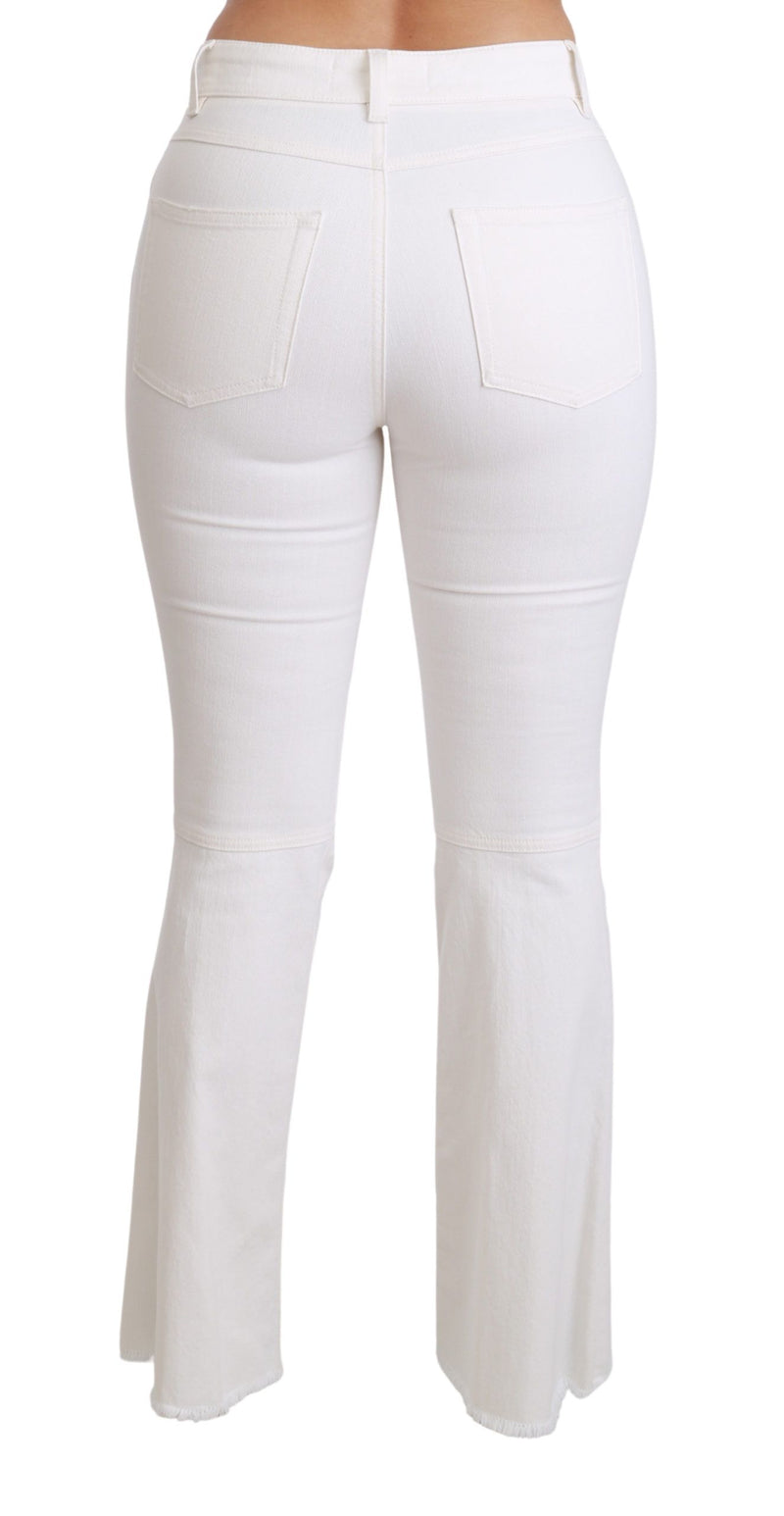 Pantalon Dolce &amp; Gabbana blanc évasé en coton stretch à motif cœur