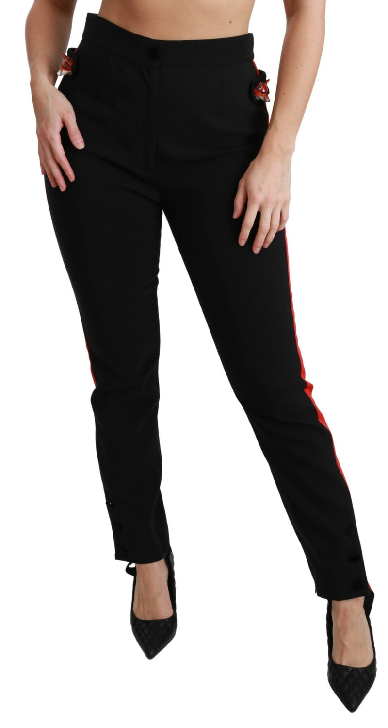 Pantalon skinny noir en coton stretch Dolce &amp; Gabbana à motif renard