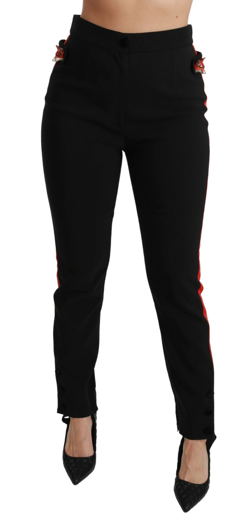 Pantalon skinny noir en coton stretch Dolce &amp; Gabbana à motif renard