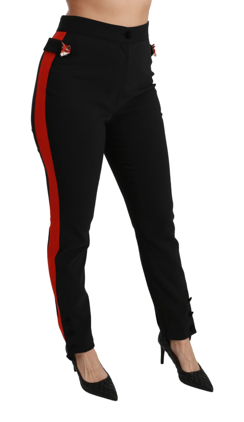 Pantalon skinny noir en coton stretch Dolce &amp; Gabbana à motif renard