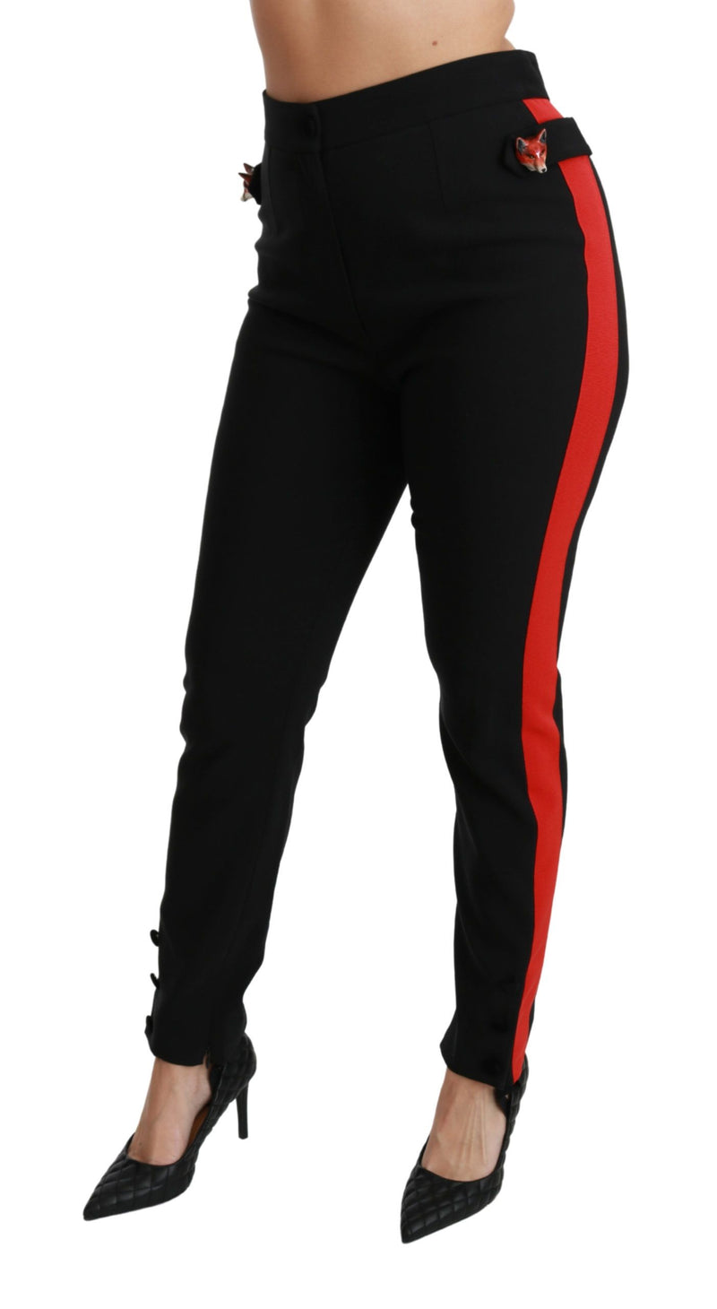 Pantalon skinny noir en coton stretch Dolce &amp; Gabbana à motif renard