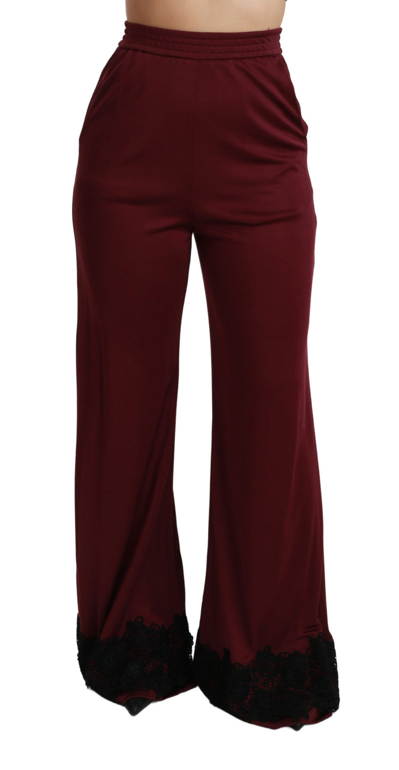 Pantalon Dolce &amp; Gabbana en dentelle noire, taille haute et jambes larges, couleur bordeaux