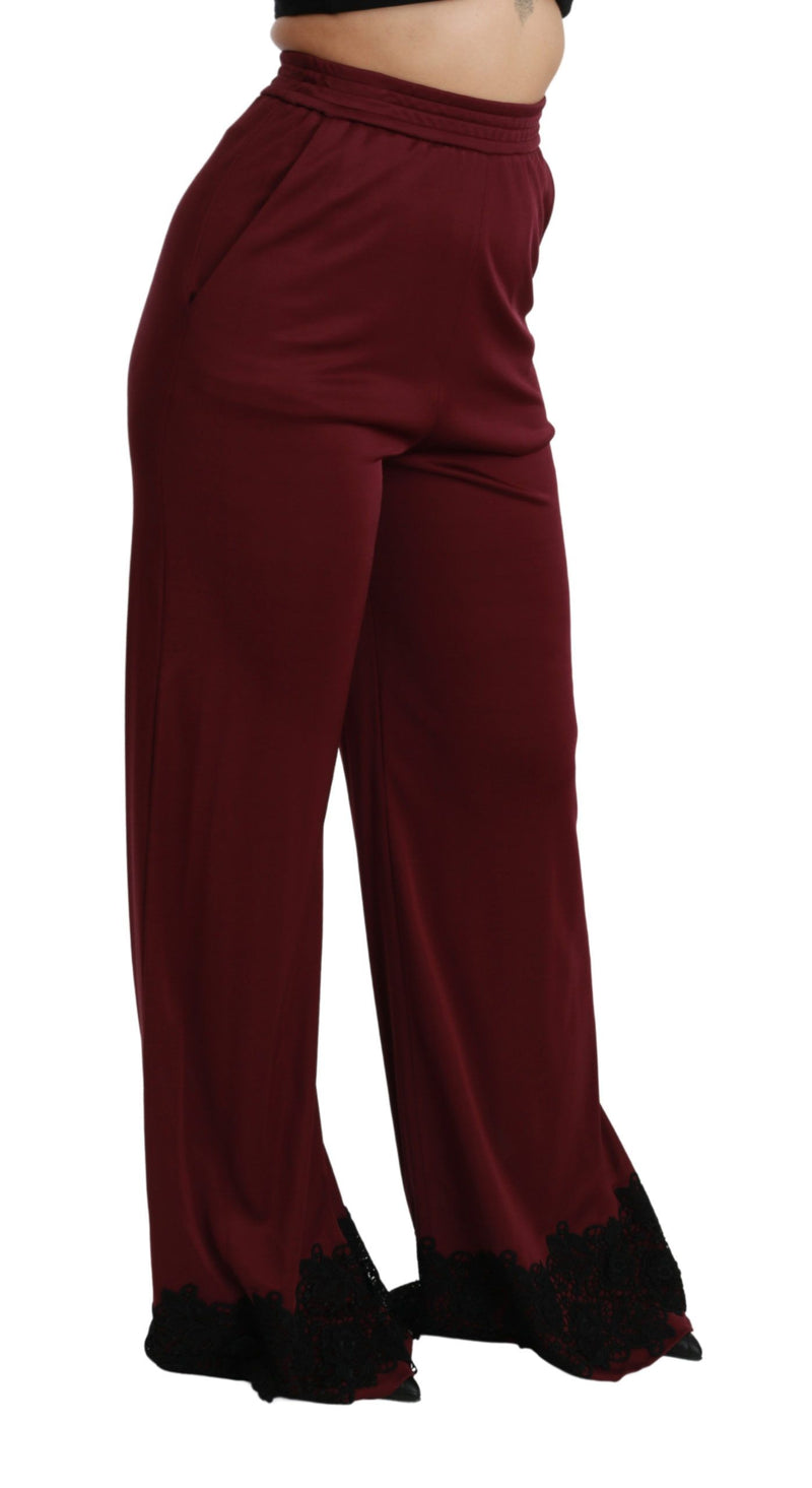 Pantalon Dolce &amp; Gabbana en dentelle noire, taille haute et jambes larges, couleur bordeaux