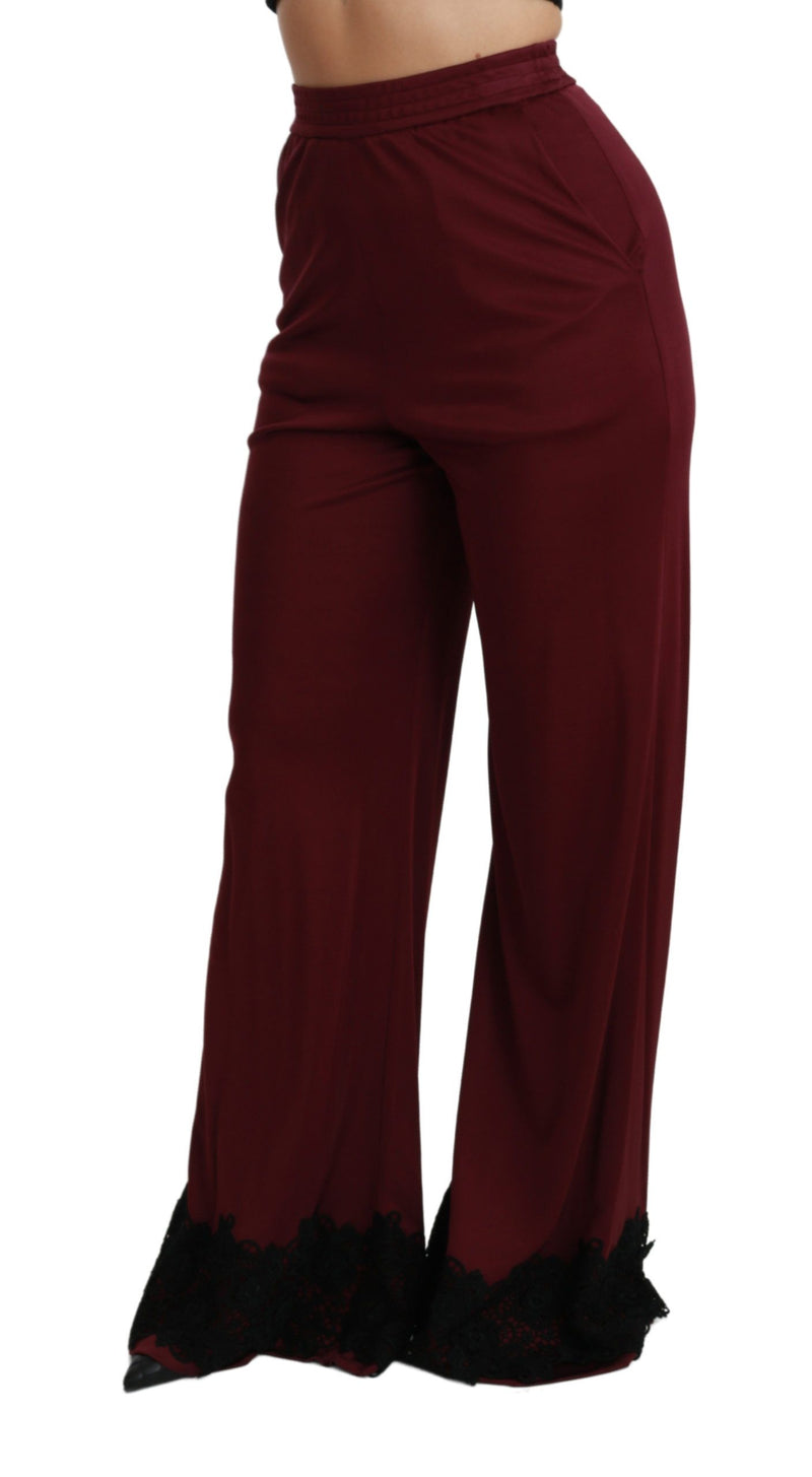 Pantalon Dolce &amp; Gabbana en dentelle noire, taille haute et jambes larges, couleur bordeaux
