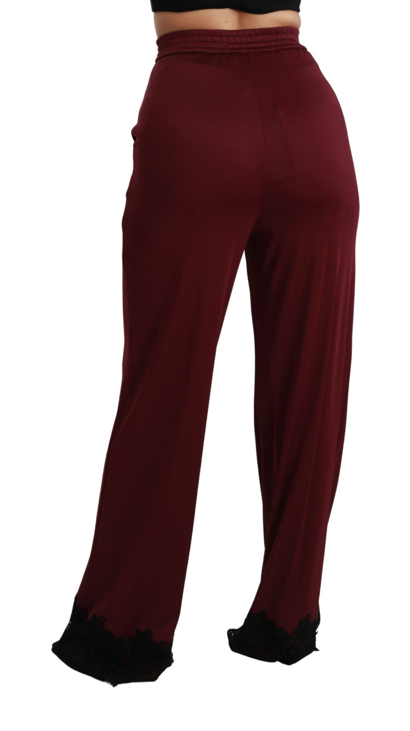 Pantalon Dolce &amp; Gabbana en dentelle noire, taille haute et jambes larges, couleur bordeaux
