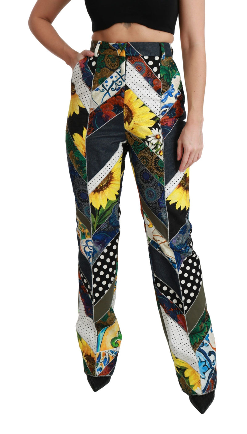 Pantalon droit taille haute imprimé multicolore Dolce &amp; Gabbana