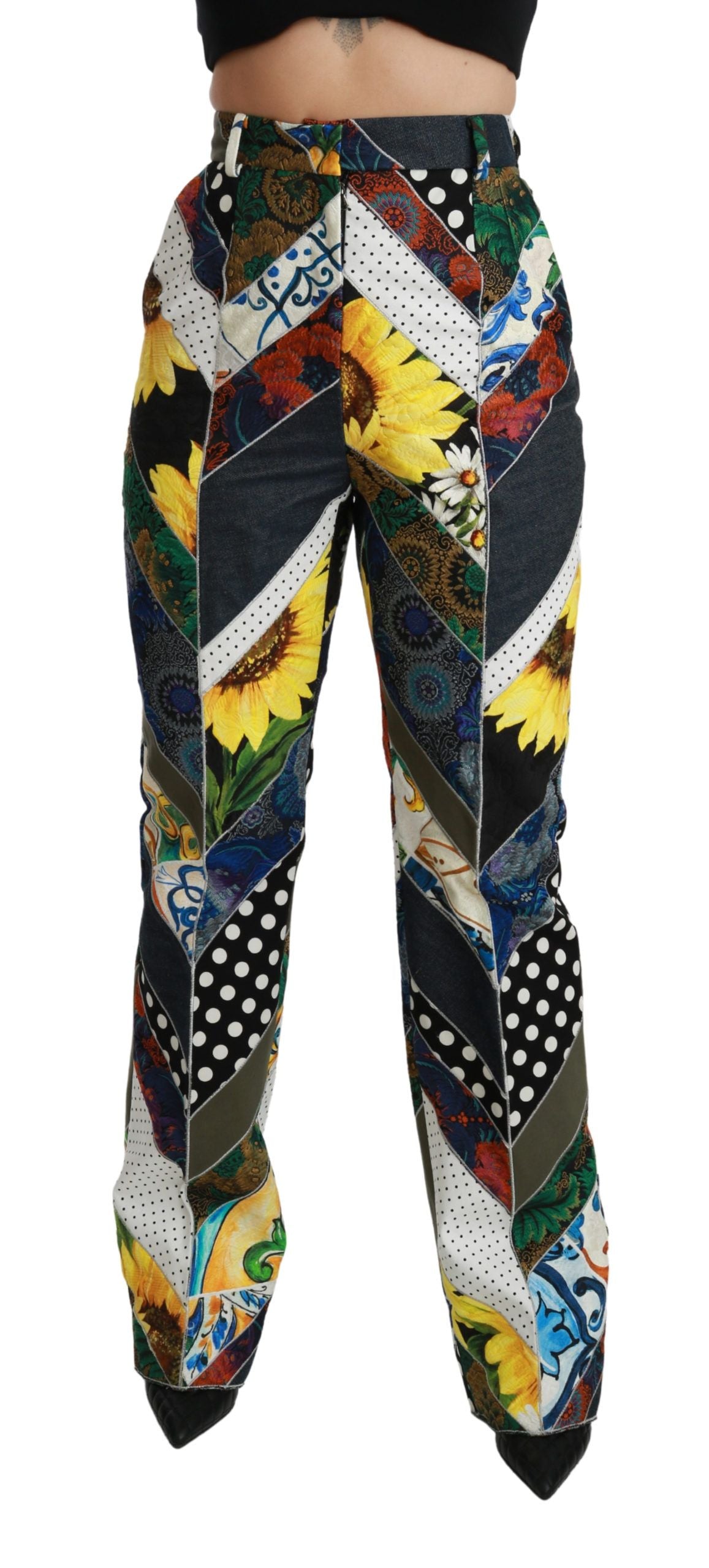 Pantalon droit taille haute imprimé multicolore Dolce &amp; Gabbana