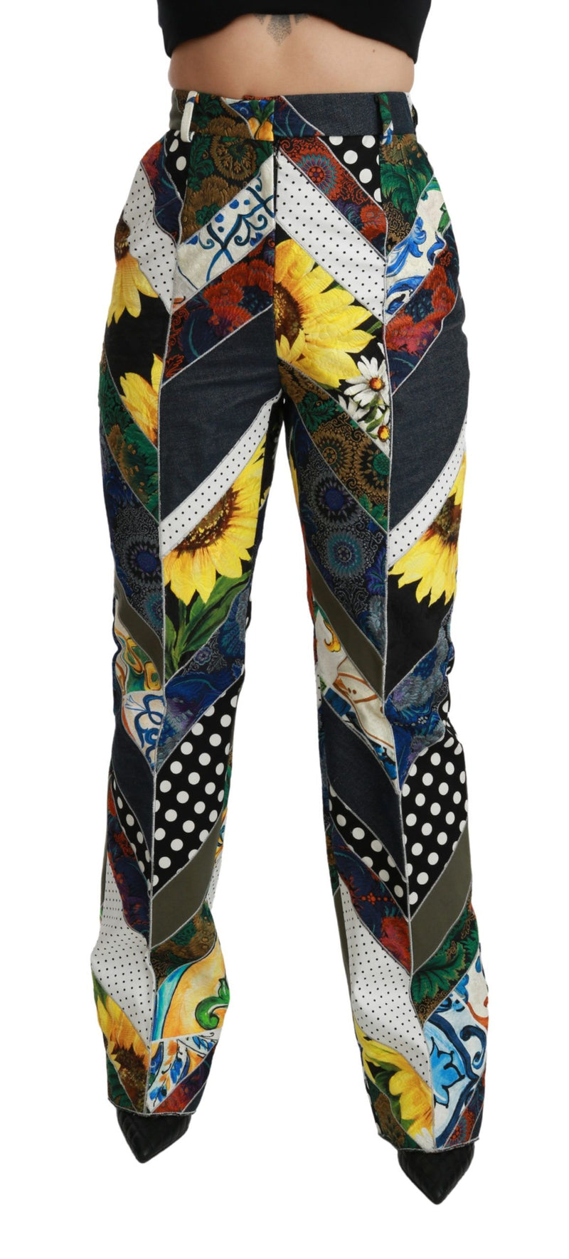 Pantalon droit taille haute imprimé multicolore Dolce &amp; Gabbana