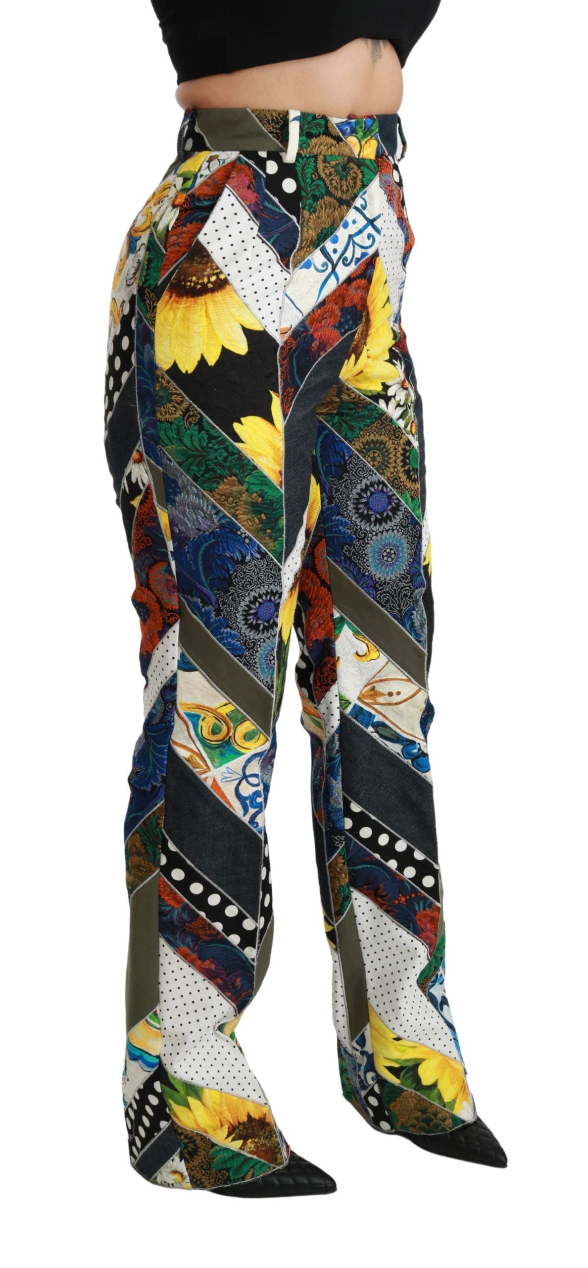 Pantalon droit taille haute imprimé multicolore Dolce &amp; Gabbana