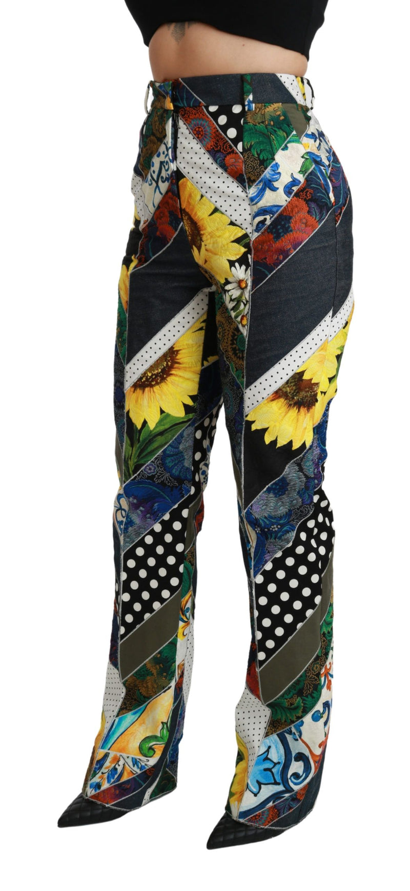 Pantalon droit taille haute imprimé multicolore Dolce &amp; Gabbana
