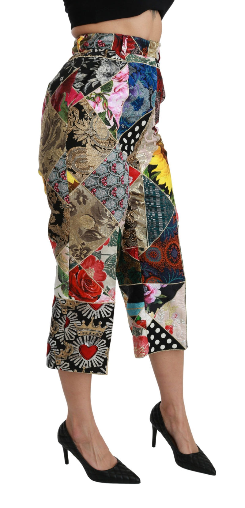 Pantalon court taille haute en soie imprimée multicolore Dolce &amp; Gabbana