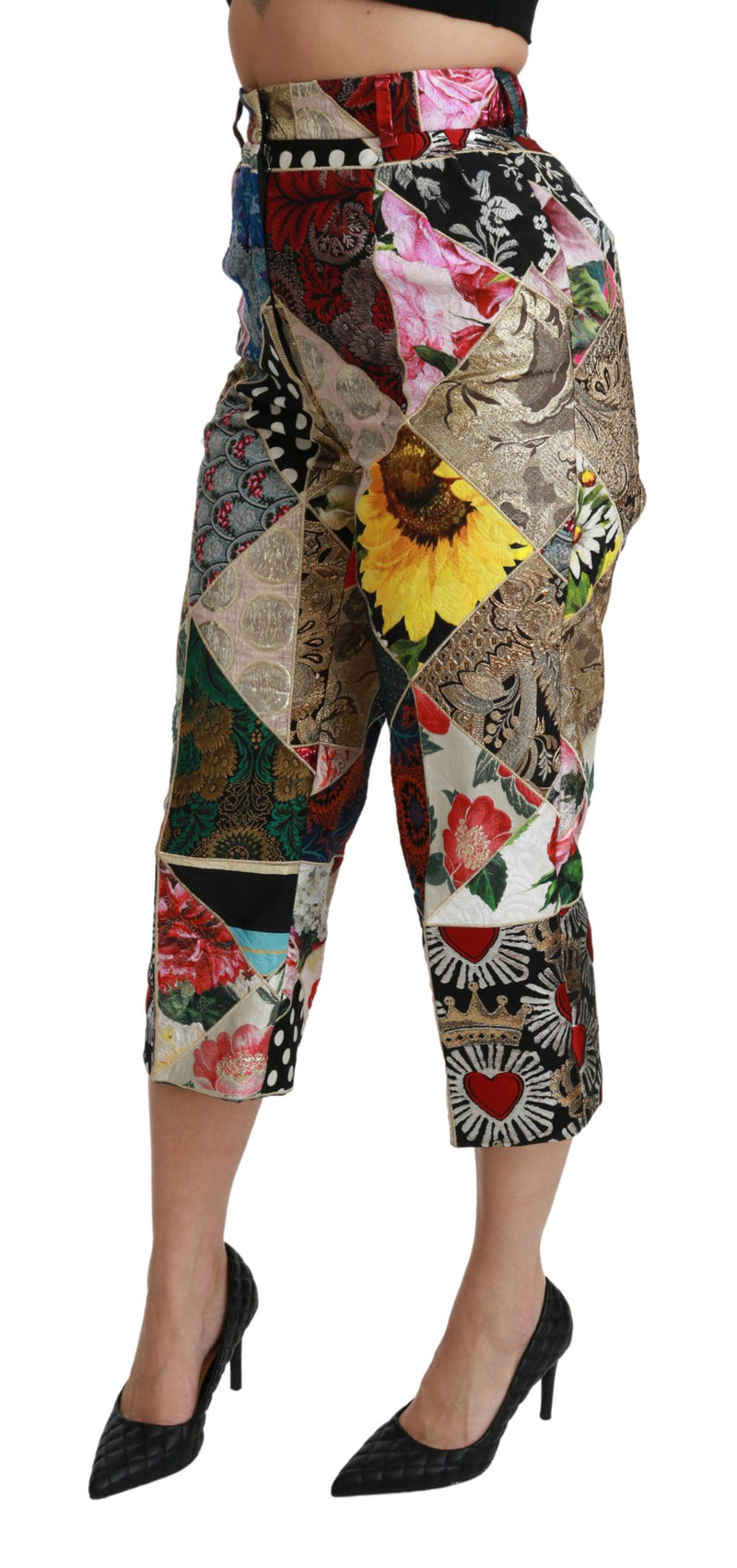 Pantalon court taille haute en soie imprimée multicolore Dolce &amp; Gabbana