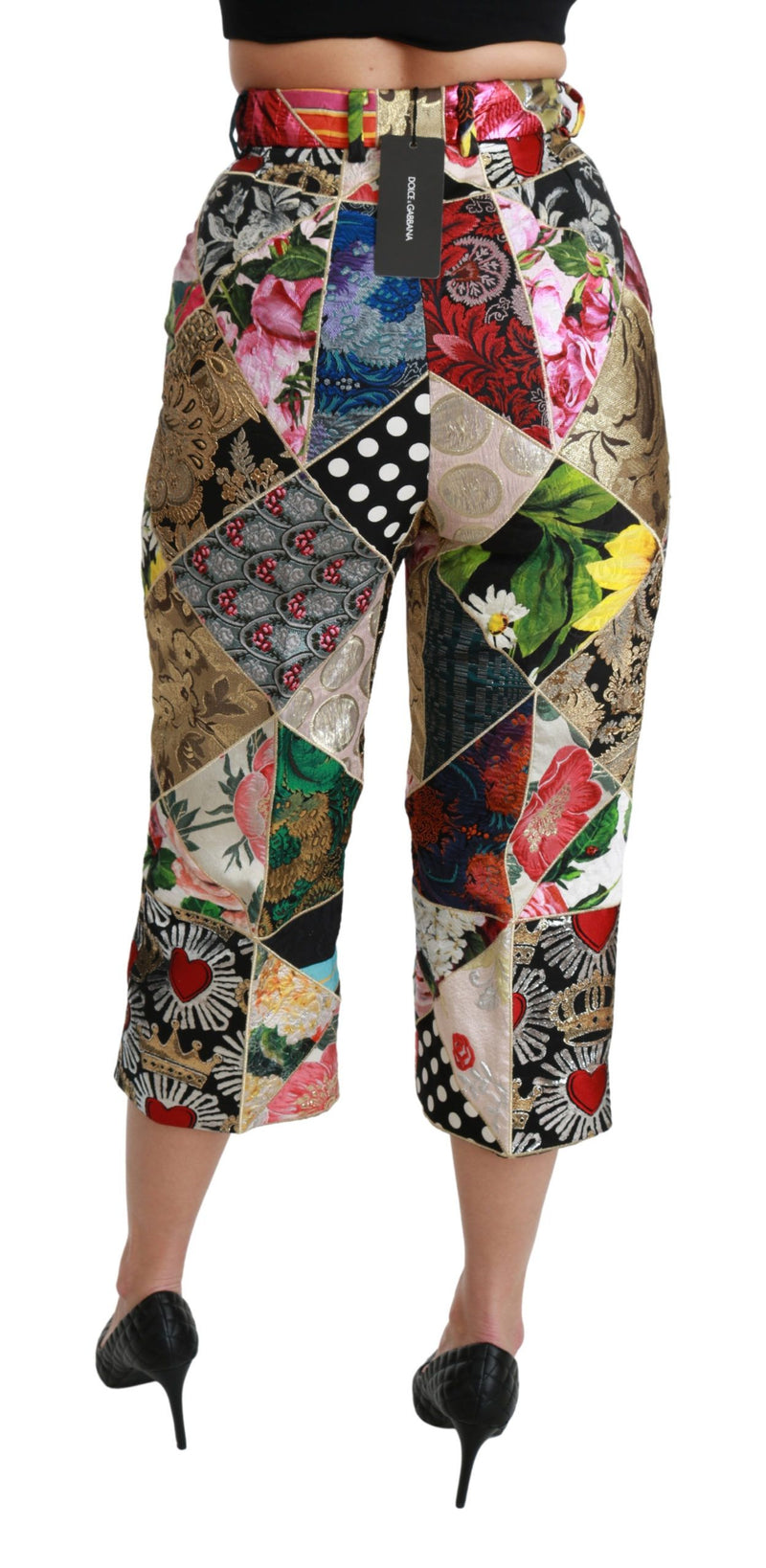Pantalon court taille haute en soie imprimée multicolore Dolce &amp; Gabbana