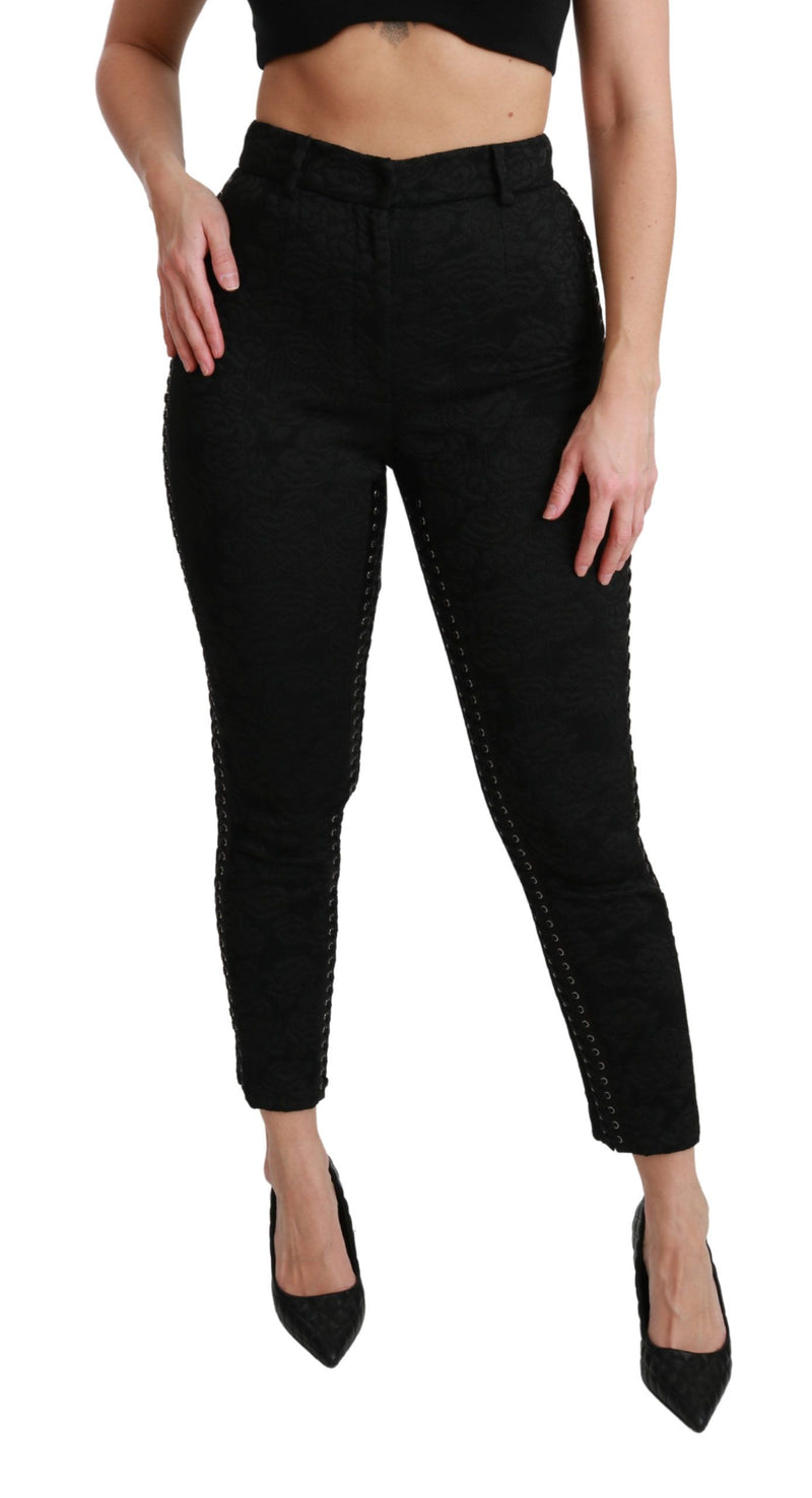 Pantalon skinny taille haute en brocart noir Dolce &amp; Gabbana