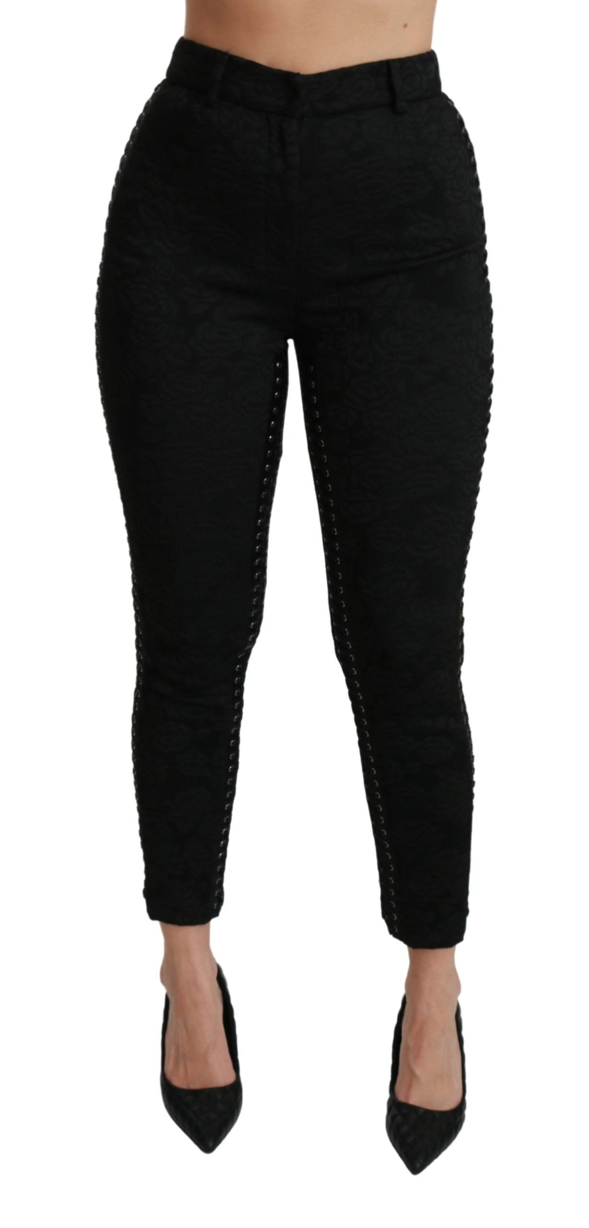 Pantalon skinny taille haute en brocart noir Dolce &amp; Gabbana