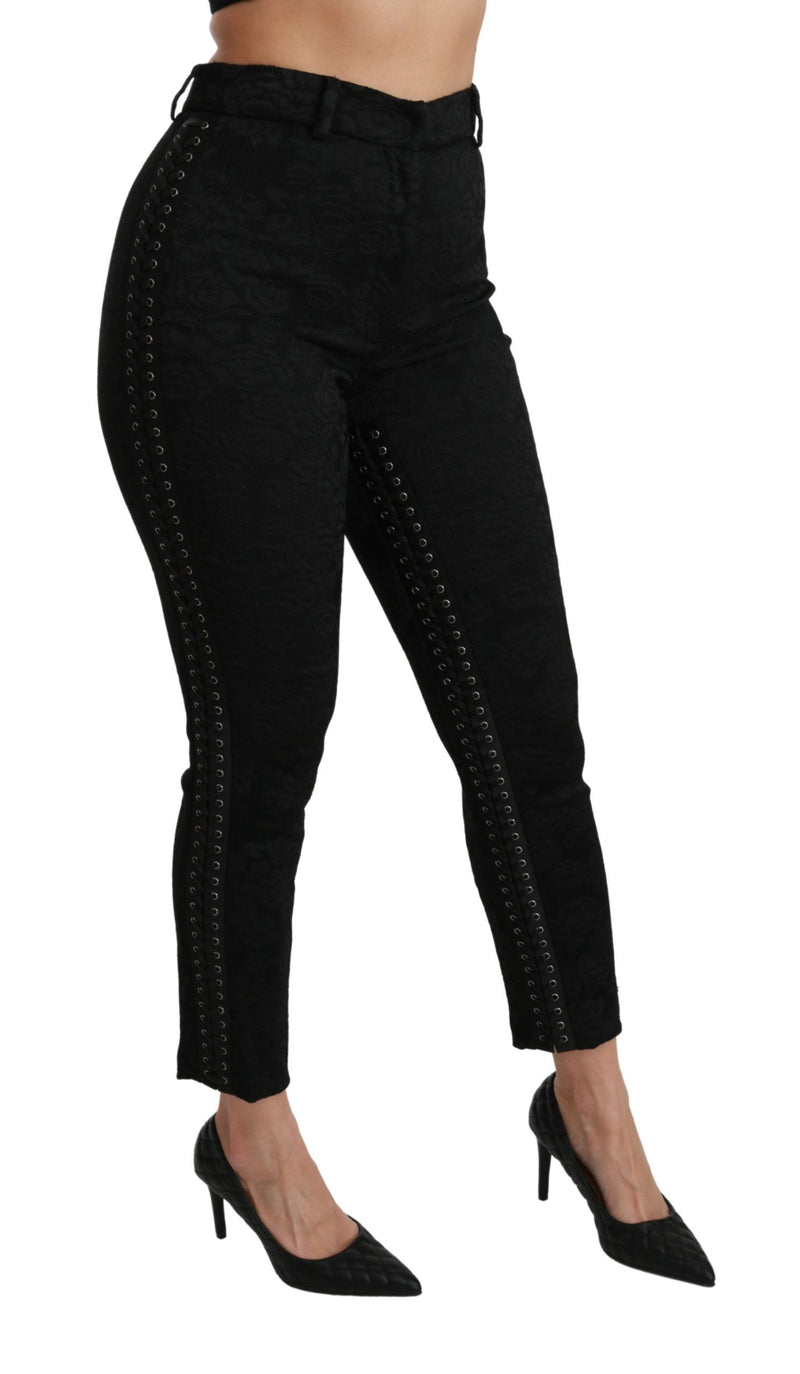 Pantalon skinny taille haute en brocart noir Dolce &amp; Gabbana