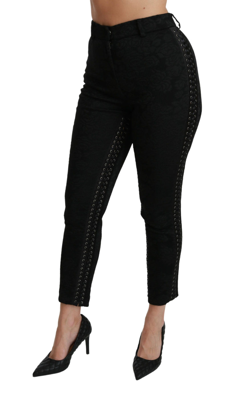 Pantalon skinny taille haute en brocart noir Dolce &amp; Gabbana