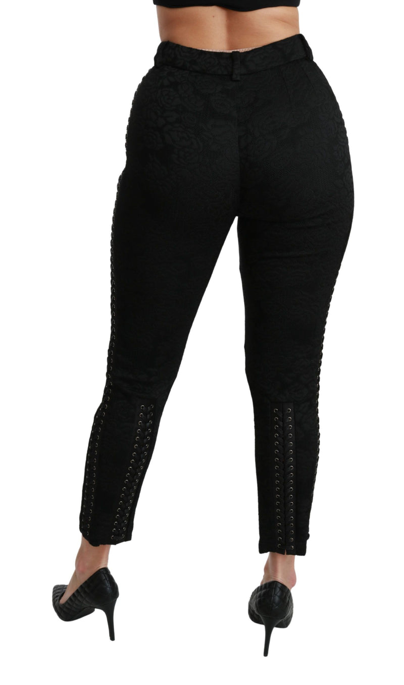 Pantalon skinny taille haute en brocart noir Dolce &amp; Gabbana