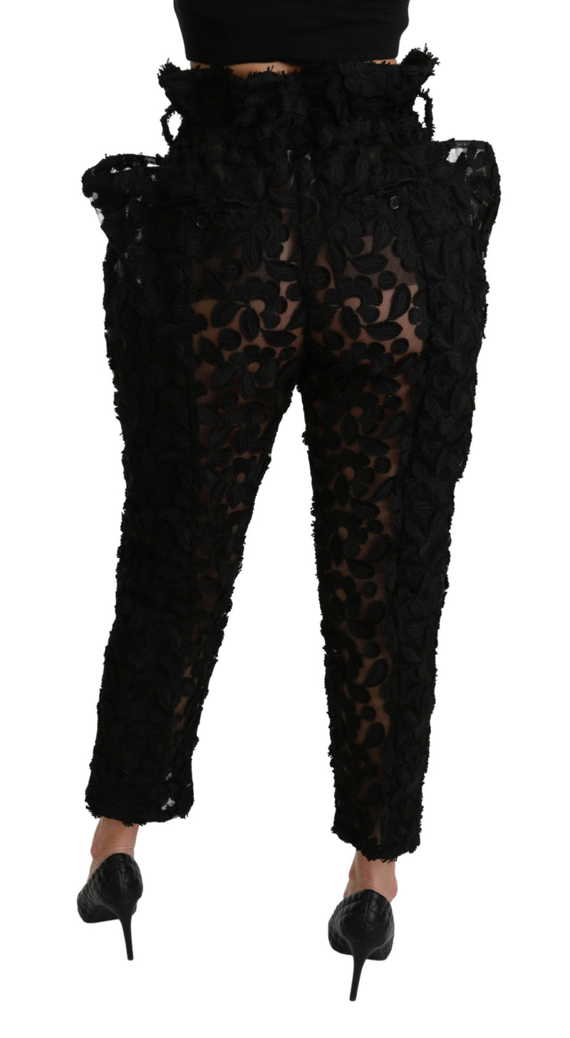 Pantalon Dolce &amp; Gabbana noir à dentelle florale et taille haute fuselée