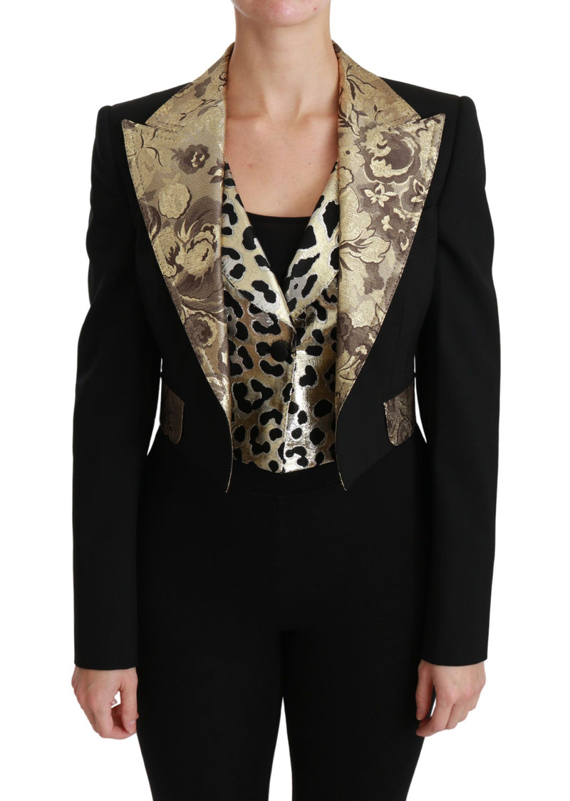 Dolce &amp; Gabbana Veste blazer sans manches en jacquard noir, manteau en laine