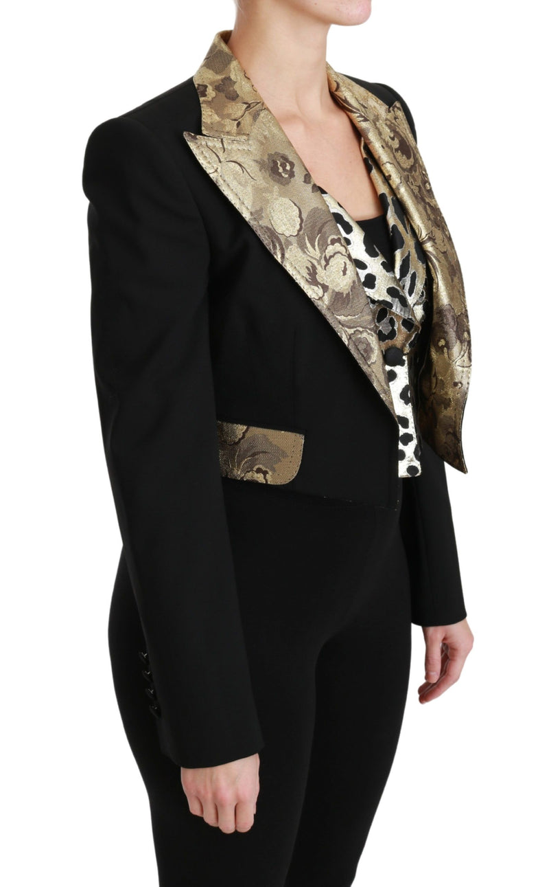 Dolce &amp; Gabbana Veste blazer sans manches en jacquard noir, manteau en laine