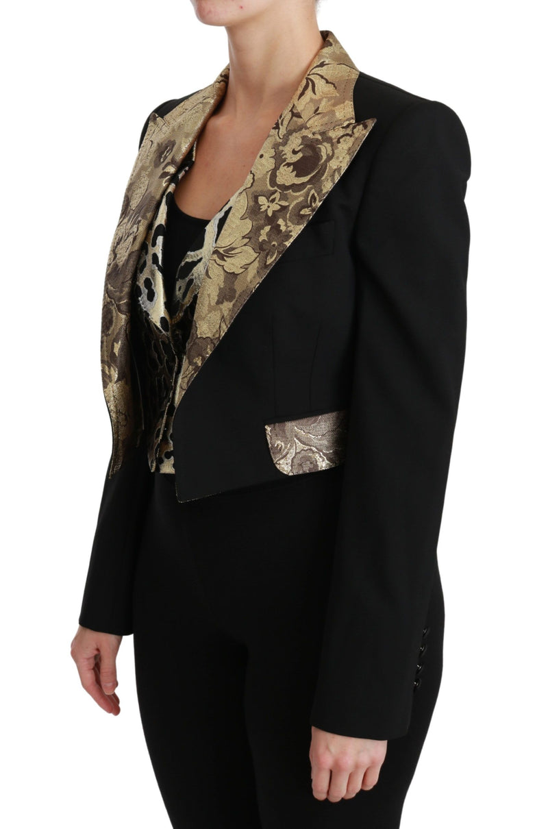 Dolce &amp; Gabbana Veste blazer sans manches en jacquard noir, manteau en laine