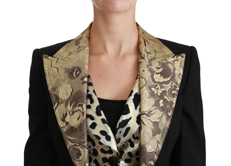 Dolce &amp; Gabbana Veste blazer sans manches en jacquard noir, manteau en laine