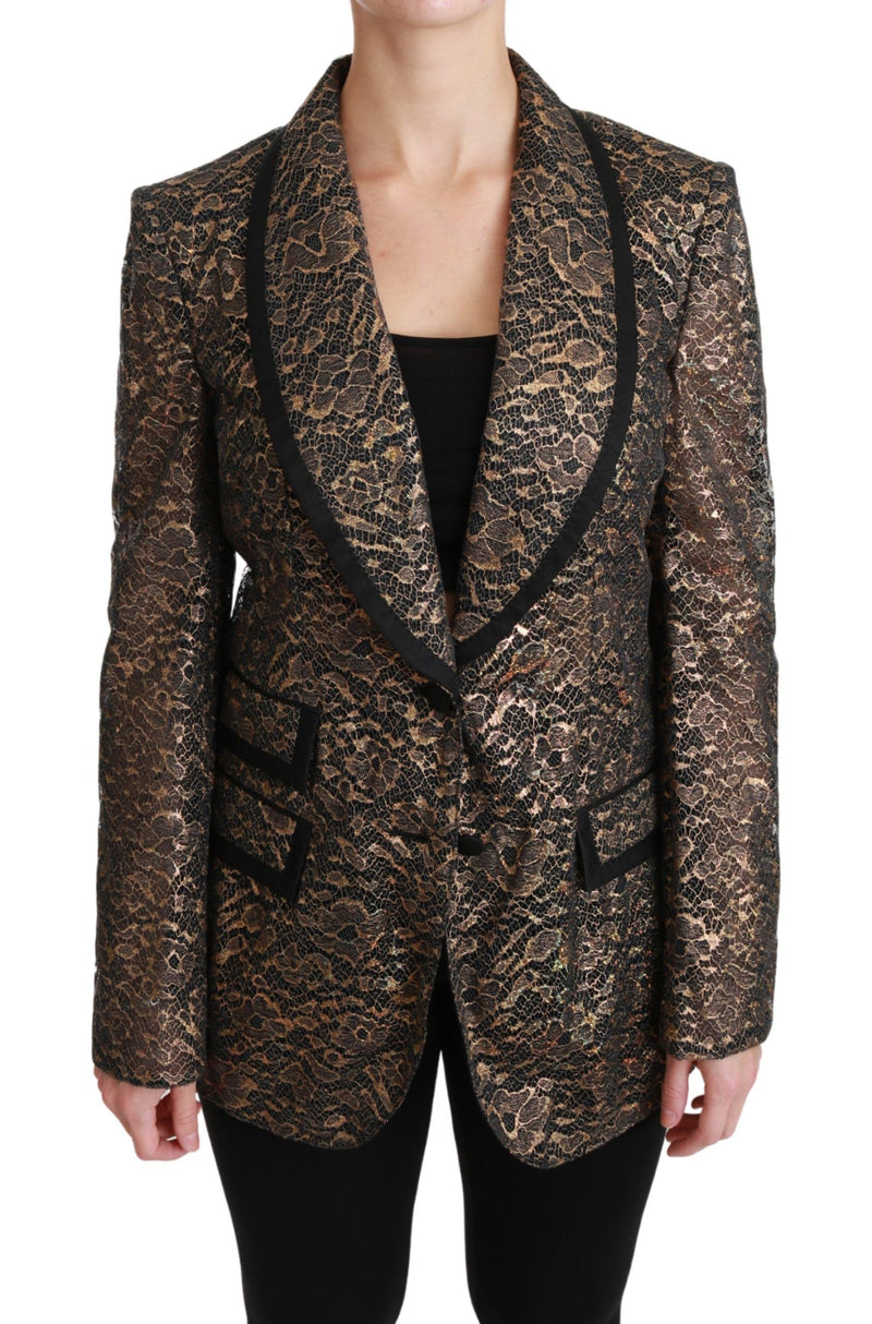Veste blazer Dolce &amp; Gabbana en dentelle noire et or à fleurs