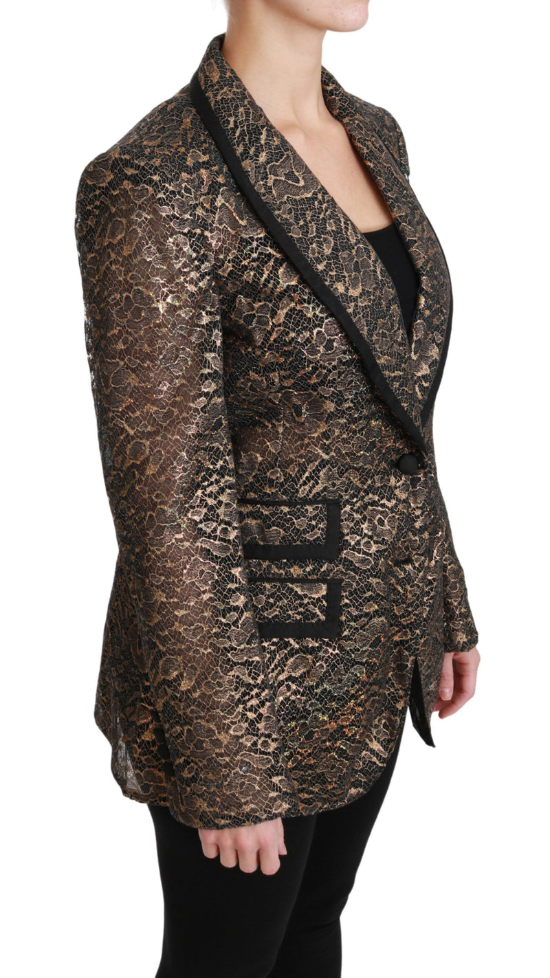 Veste blazer Dolce &amp; Gabbana en dentelle noire et or à fleurs