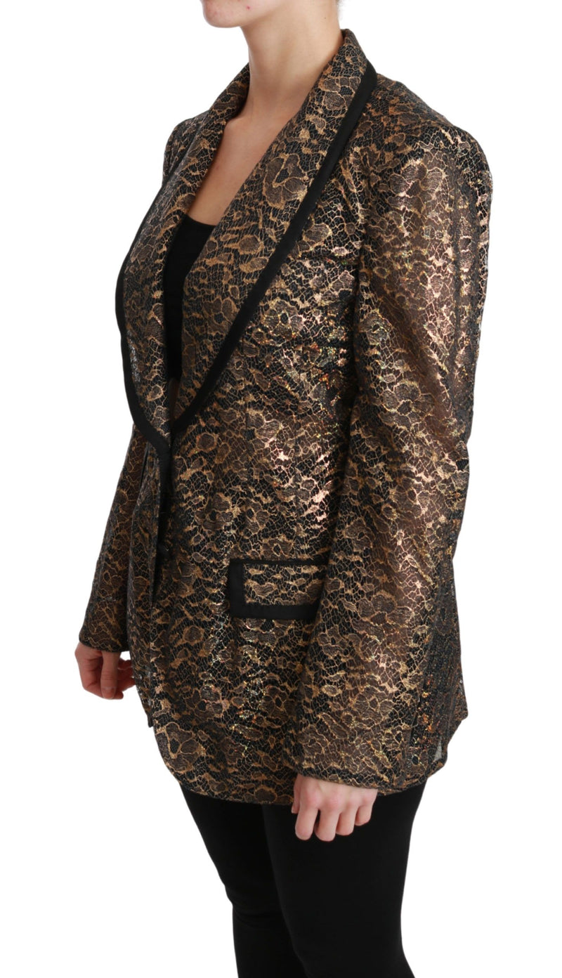 Veste blazer Dolce &amp; Gabbana en dentelle noire et or à fleurs