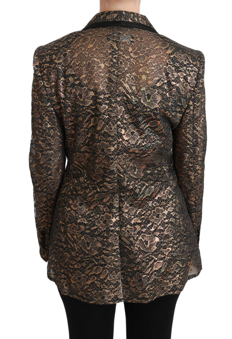 Veste blazer Dolce &amp; Gabbana en dentelle noire et or à fleurs