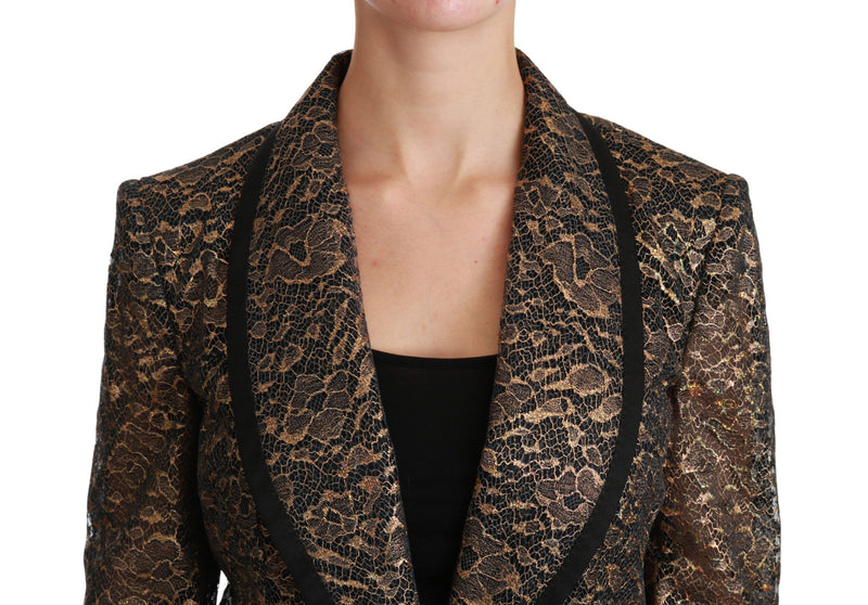Veste blazer Dolce &amp; Gabbana en dentelle noire et or à fleurs