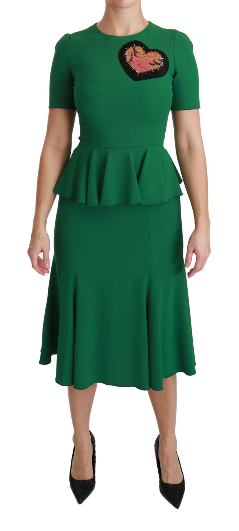 Robe sirène midi en viscose Dolce &amp; Gabbana à patchs cœurs verts
