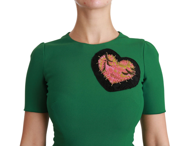 Robe sirène midi en viscose Dolce &amp; Gabbana à patchs cœurs verts