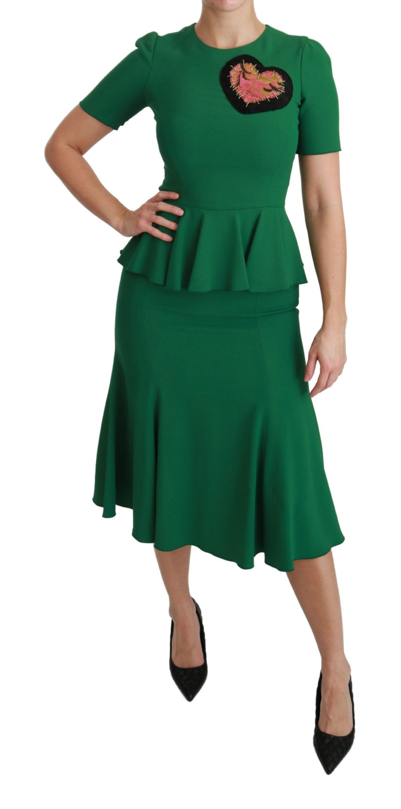 Robe sirène midi en viscose Dolce &amp; Gabbana à patchs cœurs verts