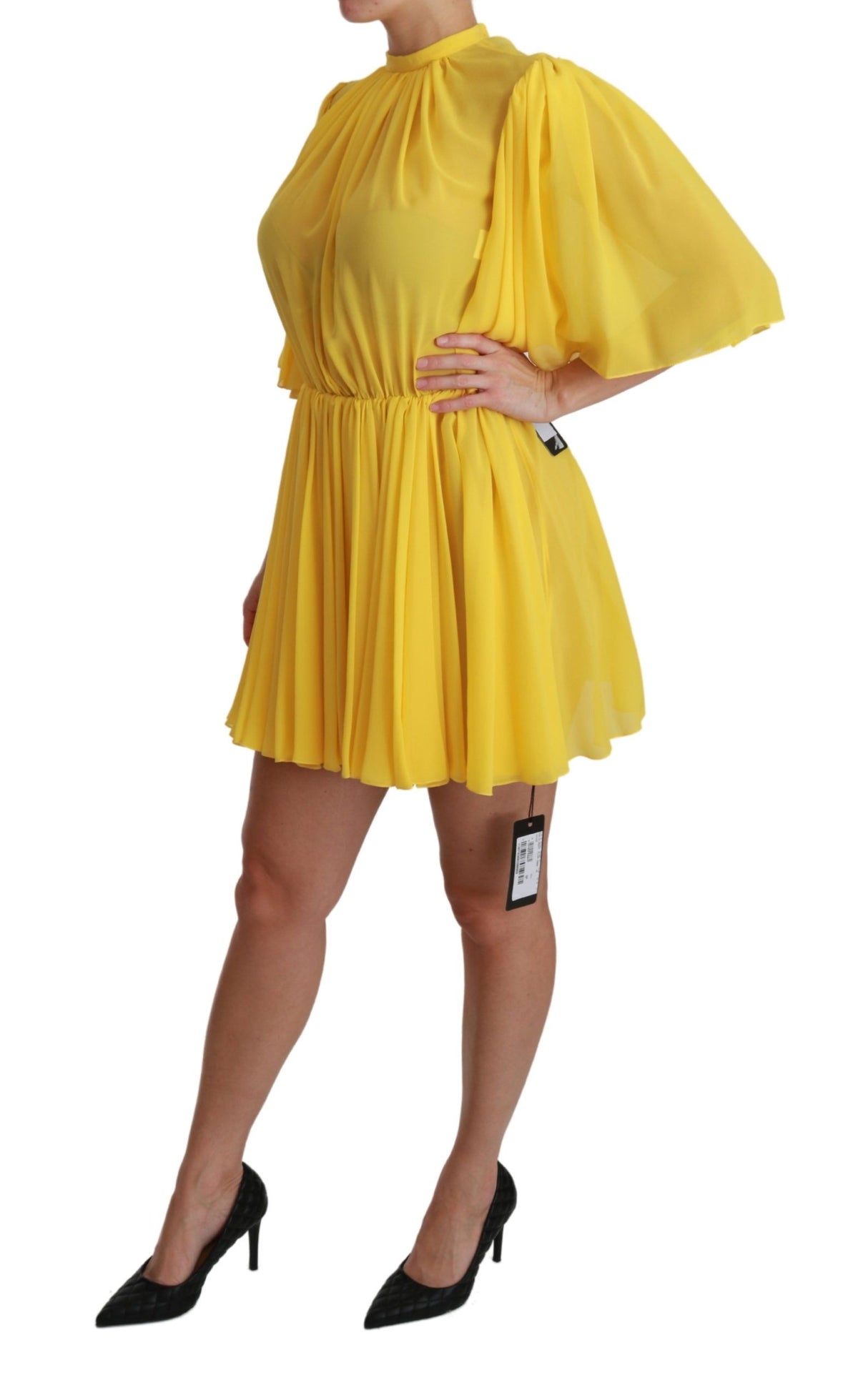Robe Dolce &amp; Gabbana jaune plissée trapèze mini 100% soie