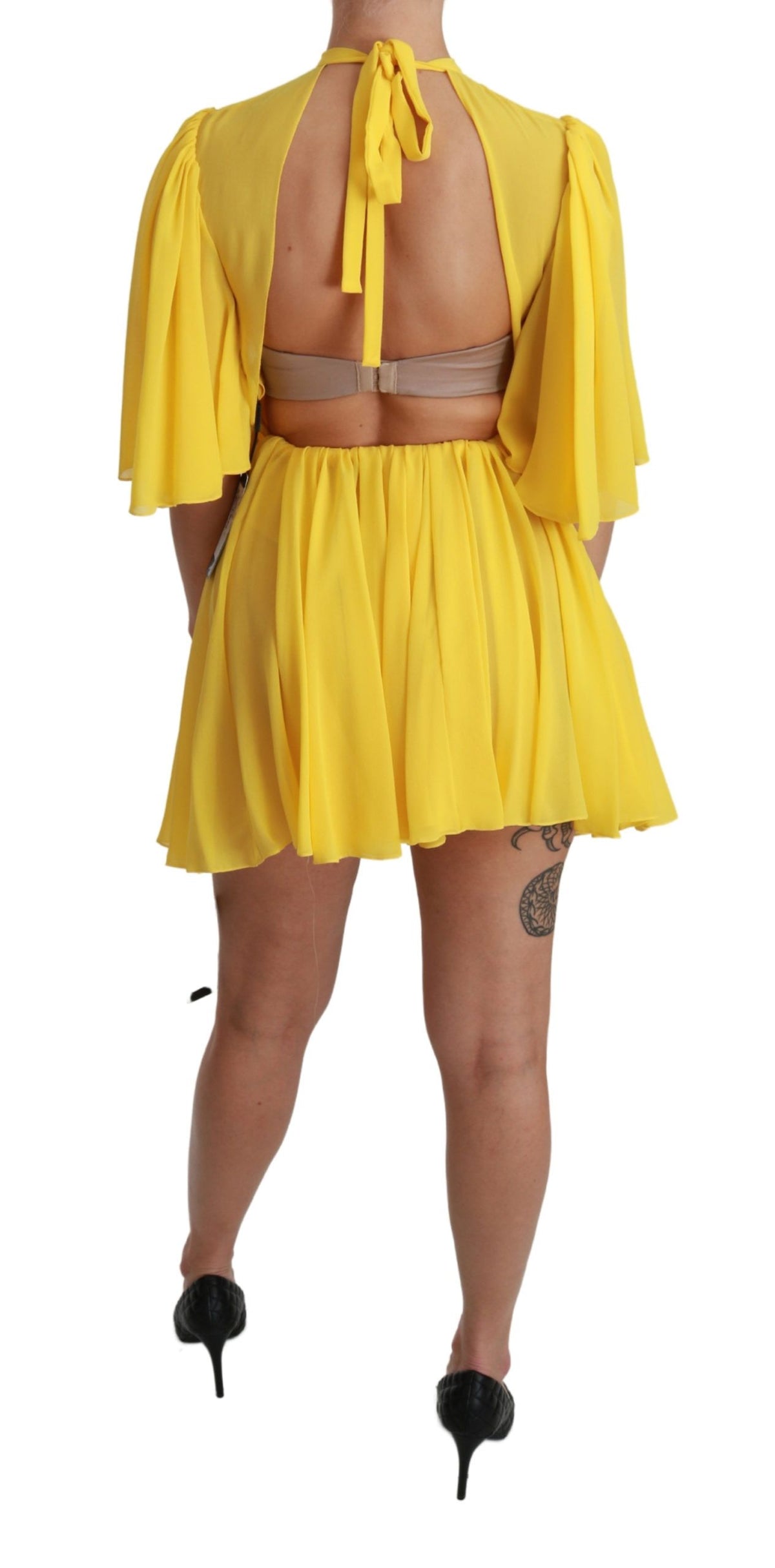 Robe Dolce &amp; Gabbana jaune plissée trapèze mini 100% soie