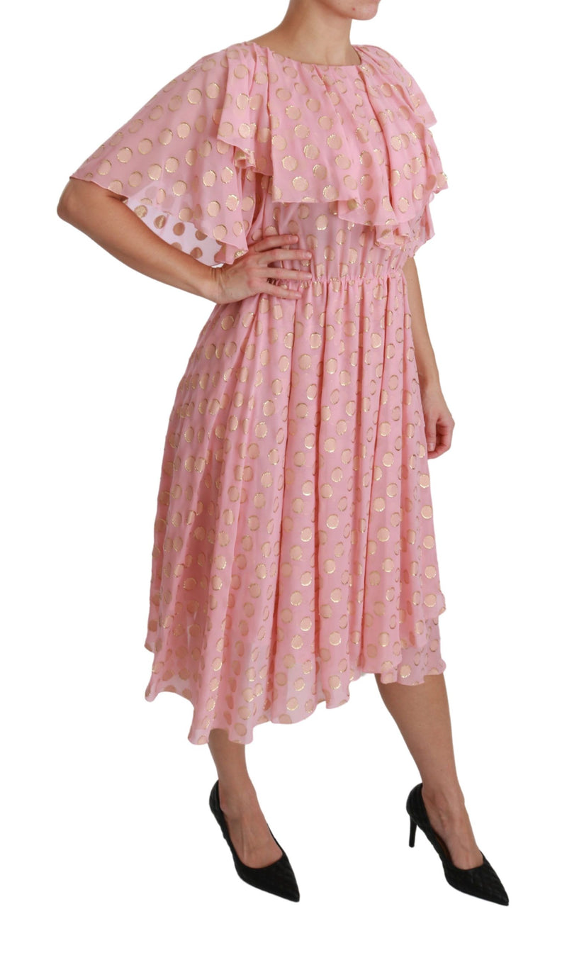 Robe midi plissée trapèze en soie rose à pois Dolce &amp; Gabbana
