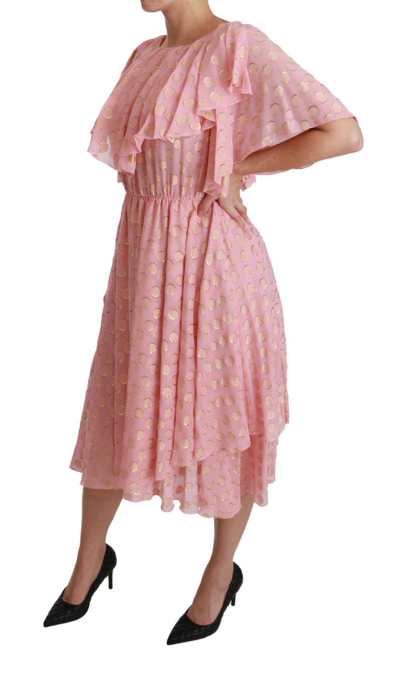 Robe midi plissée trapèze en soie rose à pois Dolce &amp; Gabbana