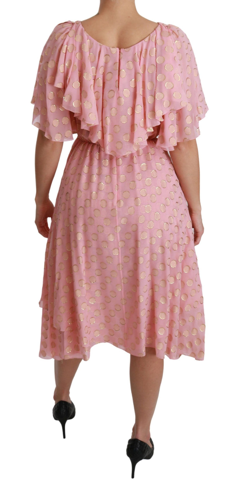 Robe midi plissée trapèze en soie rose à pois Dolce &amp; Gabbana