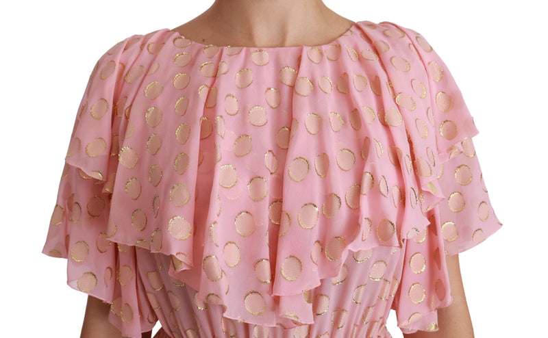 Robe midi plissée trapèze en soie rose à pois Dolce &amp; Gabbana