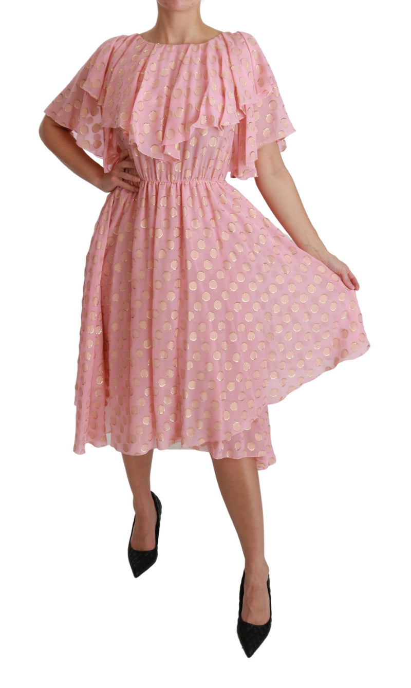 Robe midi plissée trapèze en soie rose à pois Dolce &amp; Gabbana